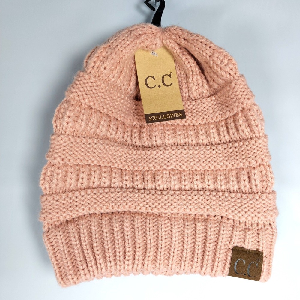 C.C Exclusives Chunky Knit Beanie Hat Blush‎ Pink Soft Acrylic New 8"x8"